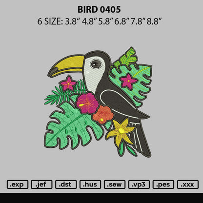 Touchan Bird 0402 Embroidery Design File 6 sizes