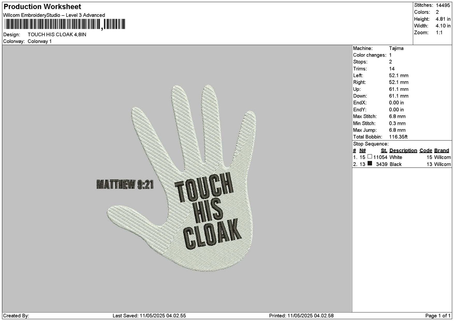 Touchtext 1105 Embroidery File 6 sizes