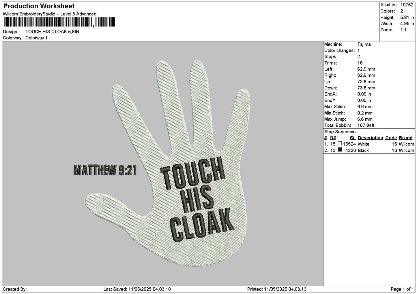 Touchtext 1105 Embroidery File 6 sizes