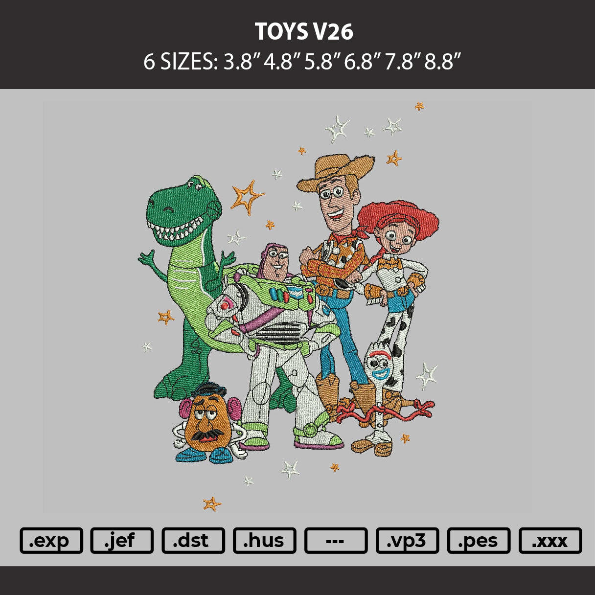 Toys V26 Embroidery Machine Design File 6 sizes