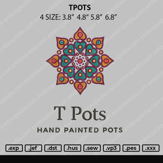 T Pots Embroidery File 4 size