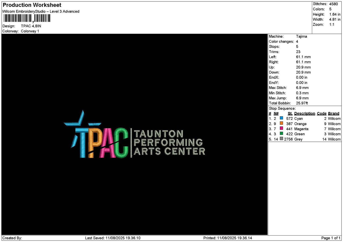 Tpactext Embroidery File 6 sizes