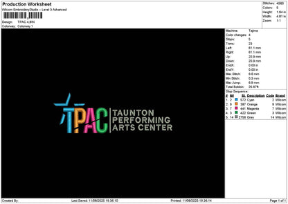 Tpactext Embroidery File 6 sizes