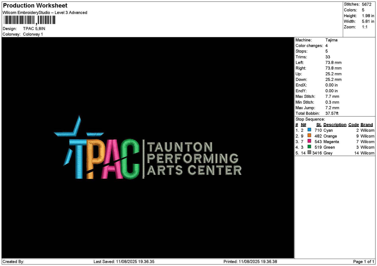 Tpactext Embroidery File 6 sizes