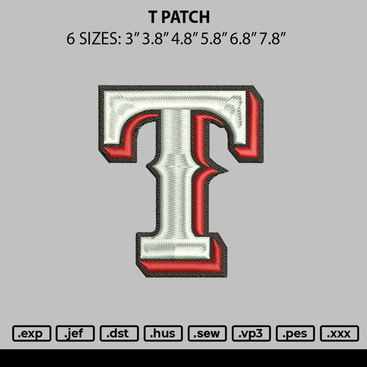 T Patch Embroidery File 6 sizes