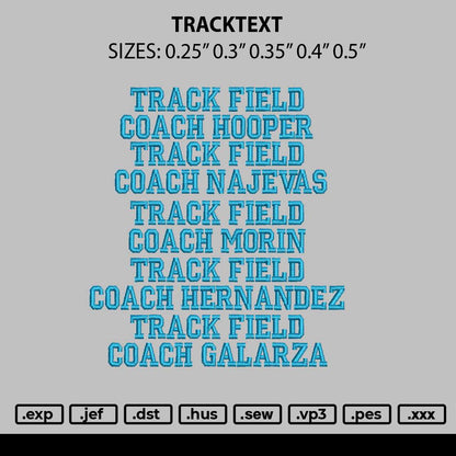 Tracktext Embroidery File 6 sizes