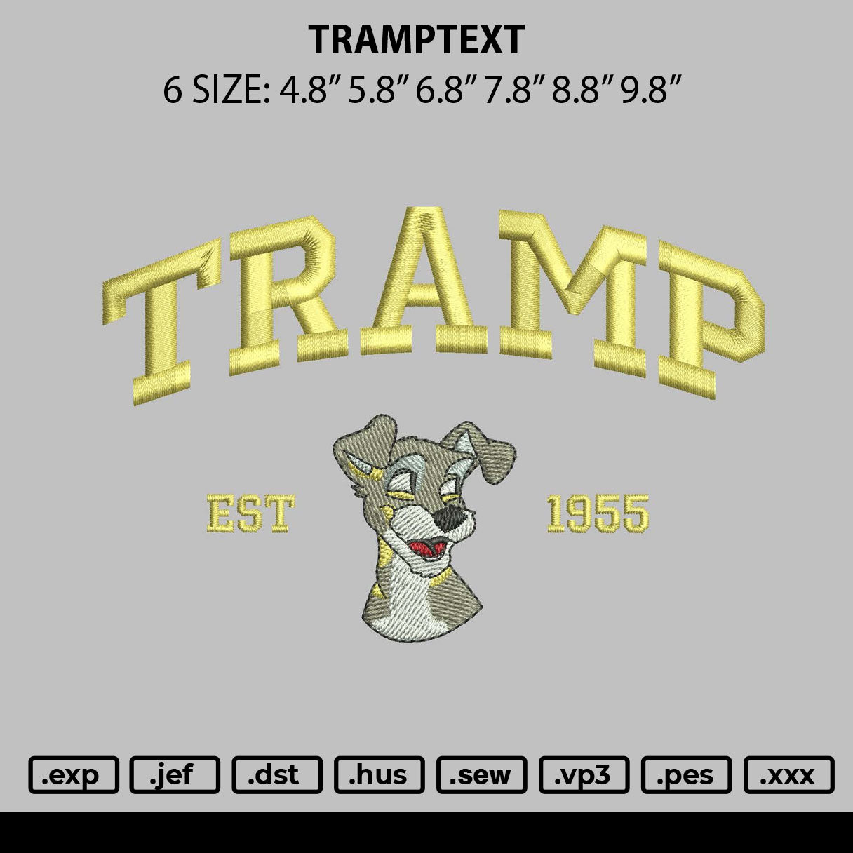 Tramptext Embroidery File 6 sizes