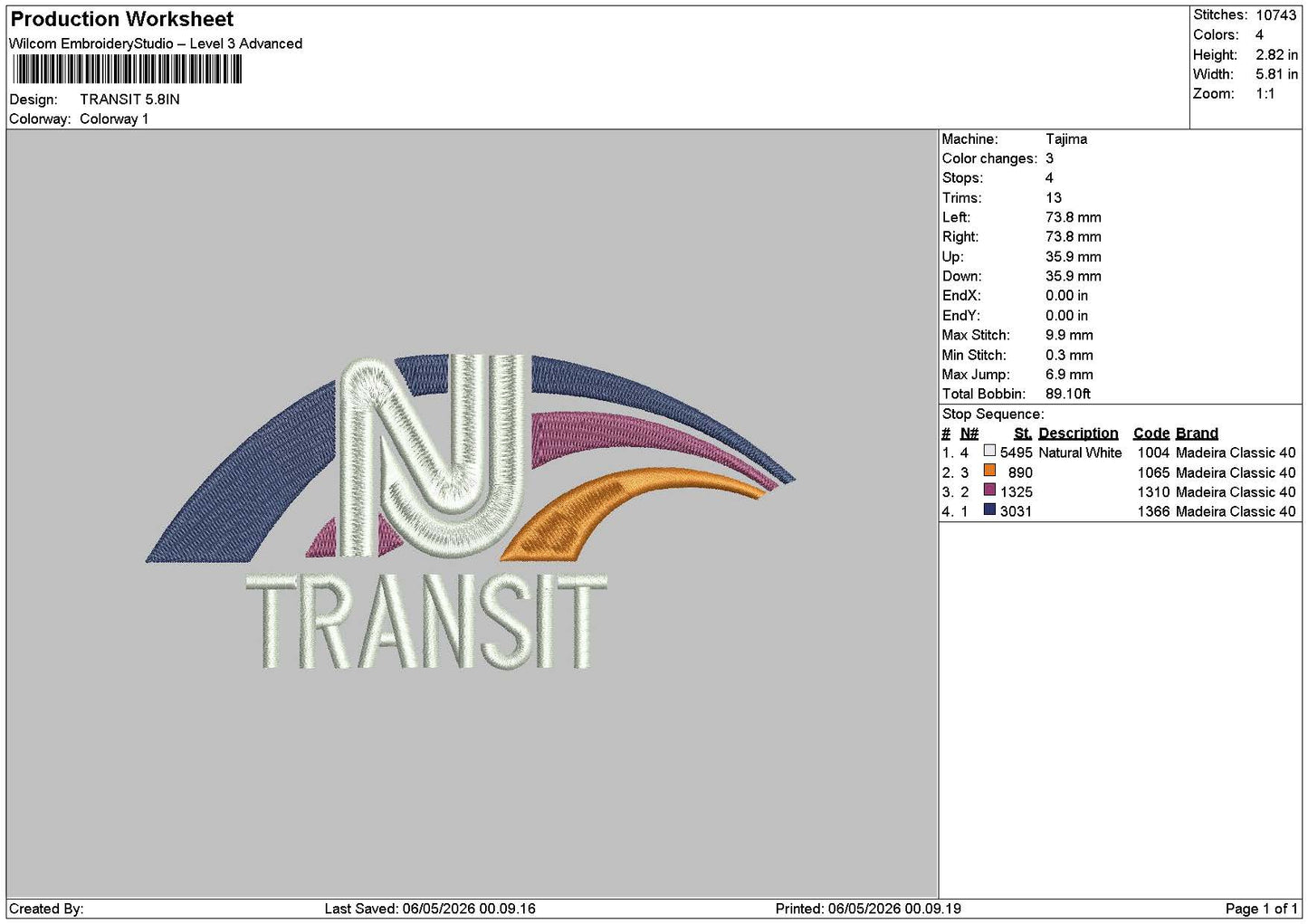 Transit Text Embroidery File 6 sizes