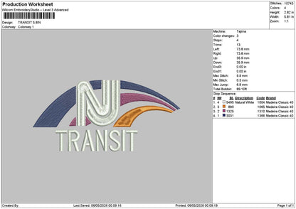 Transit Text Embroidery File 6 sizes