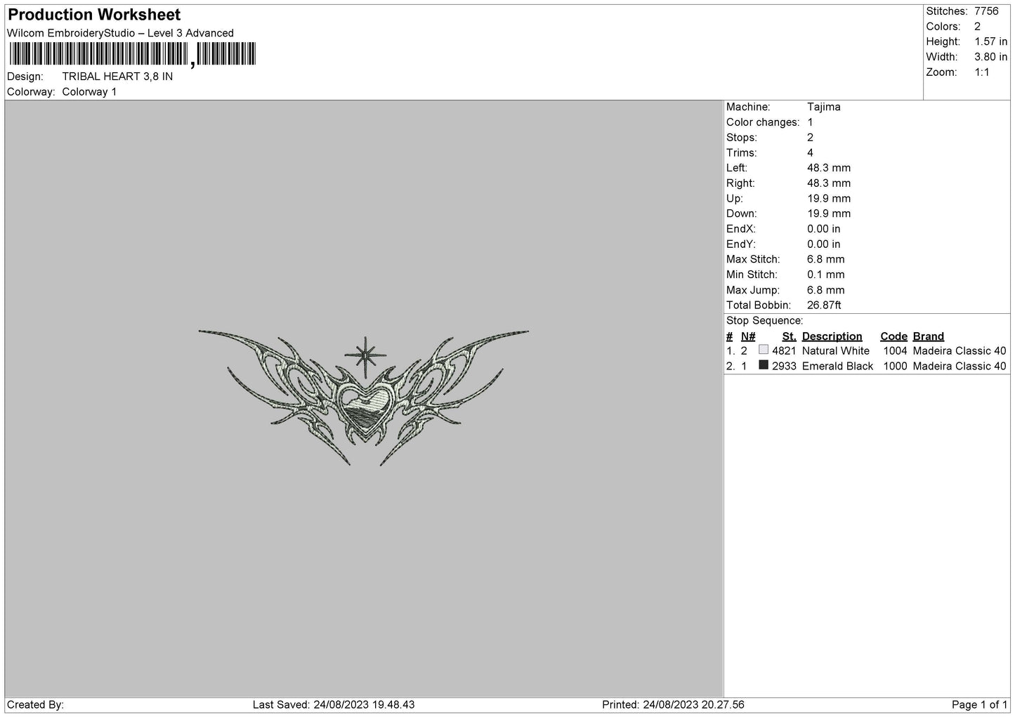 Tribal Heart Embroidery File 6 sizes