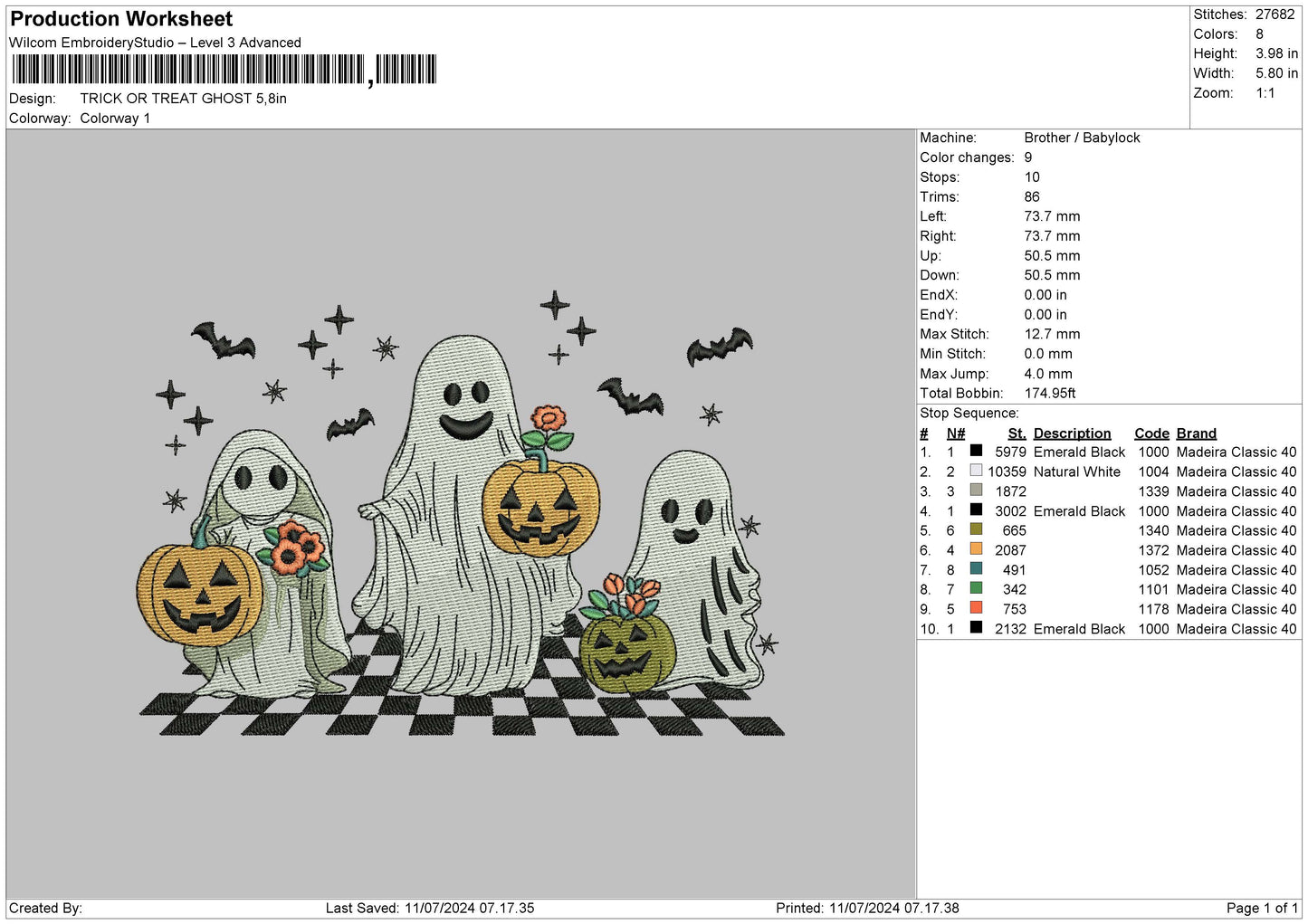 Ghosts Tot Embroidery File 6 sizes