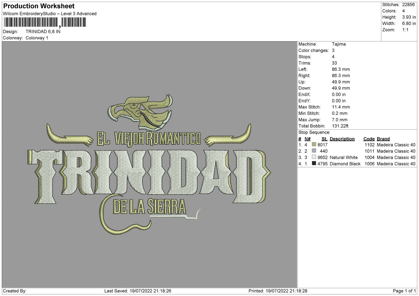 Trinidad Embroidery File 4 sizes