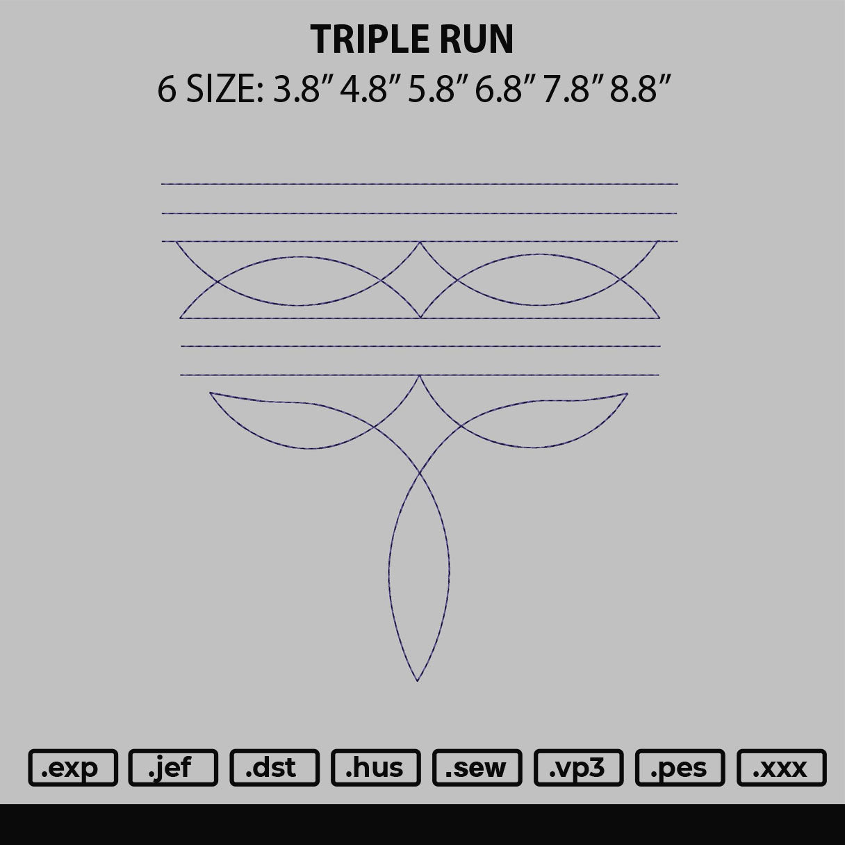 Triple Run Embroidery File 6 sizes