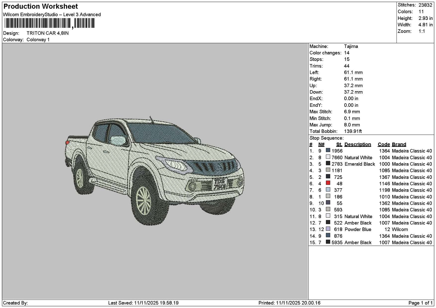 Whit Car 0811 Embroidery File 6 sizes