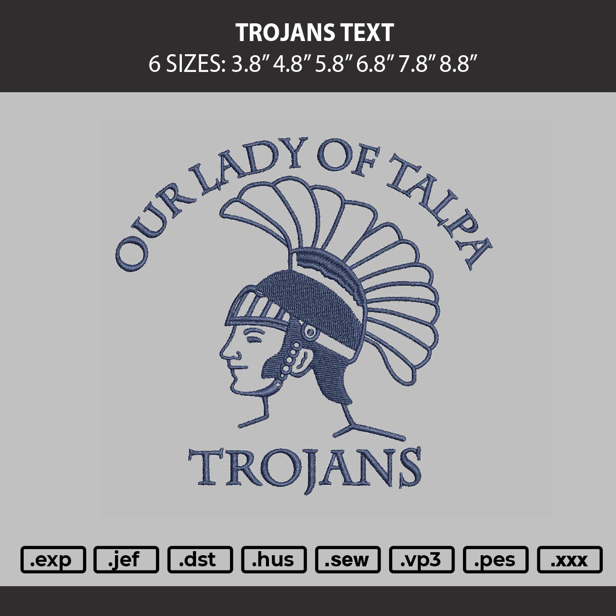 Trojans Text Embroidery Machine Design File 6 sizes