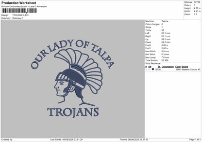 Trojans Text Embroidery Machine Design File 6 sizes