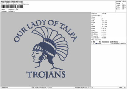 Trojans Text Embroidery Machine Design File 6 sizes