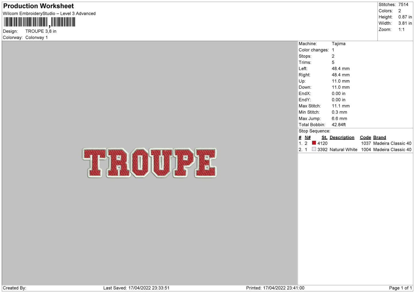 Troupe Embroidery File 4 size