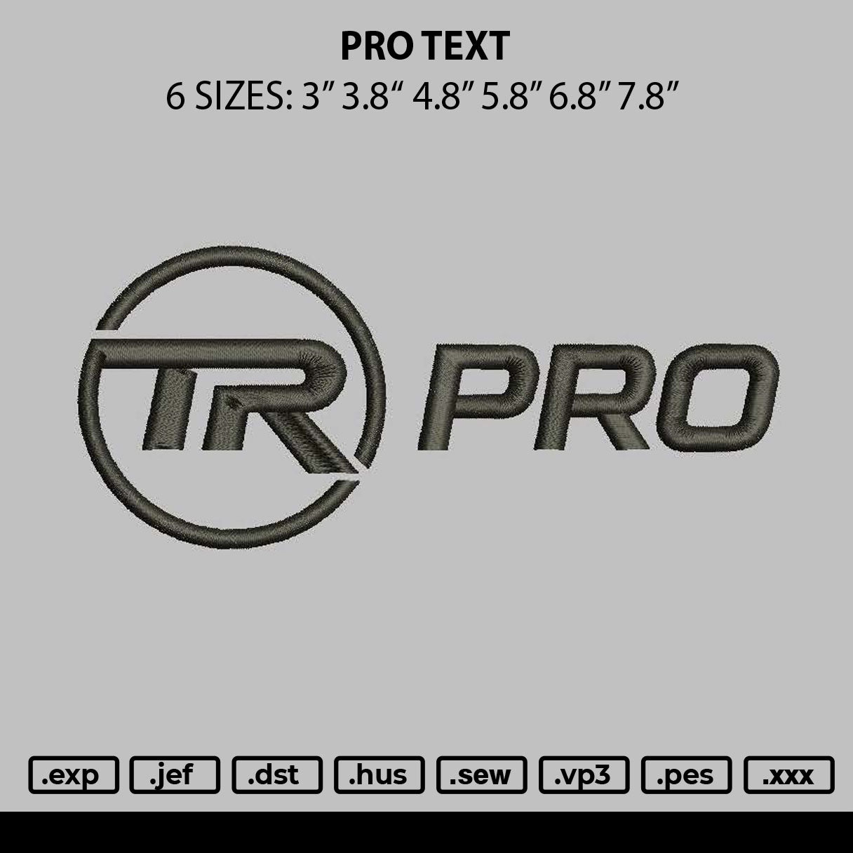 Pro Text Embroidery File 6 sizes