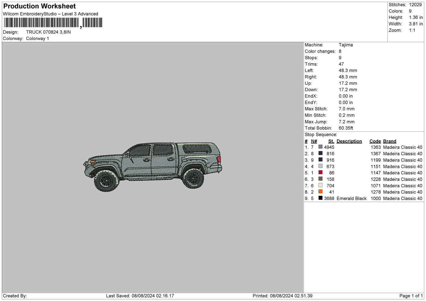 Car 0708b Embroidery File 6 sizes