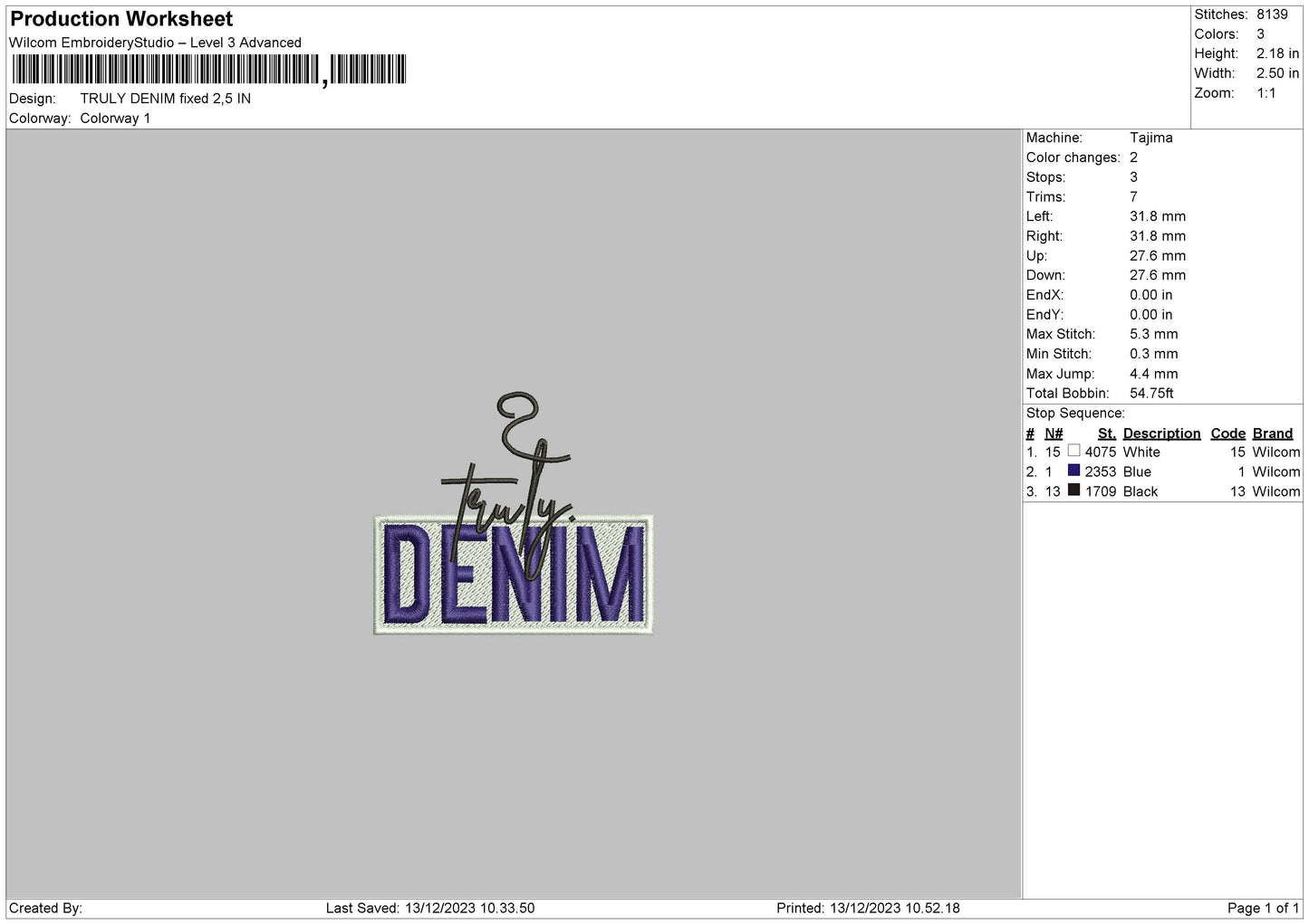 Denim Text Embroidery File 6 sizes