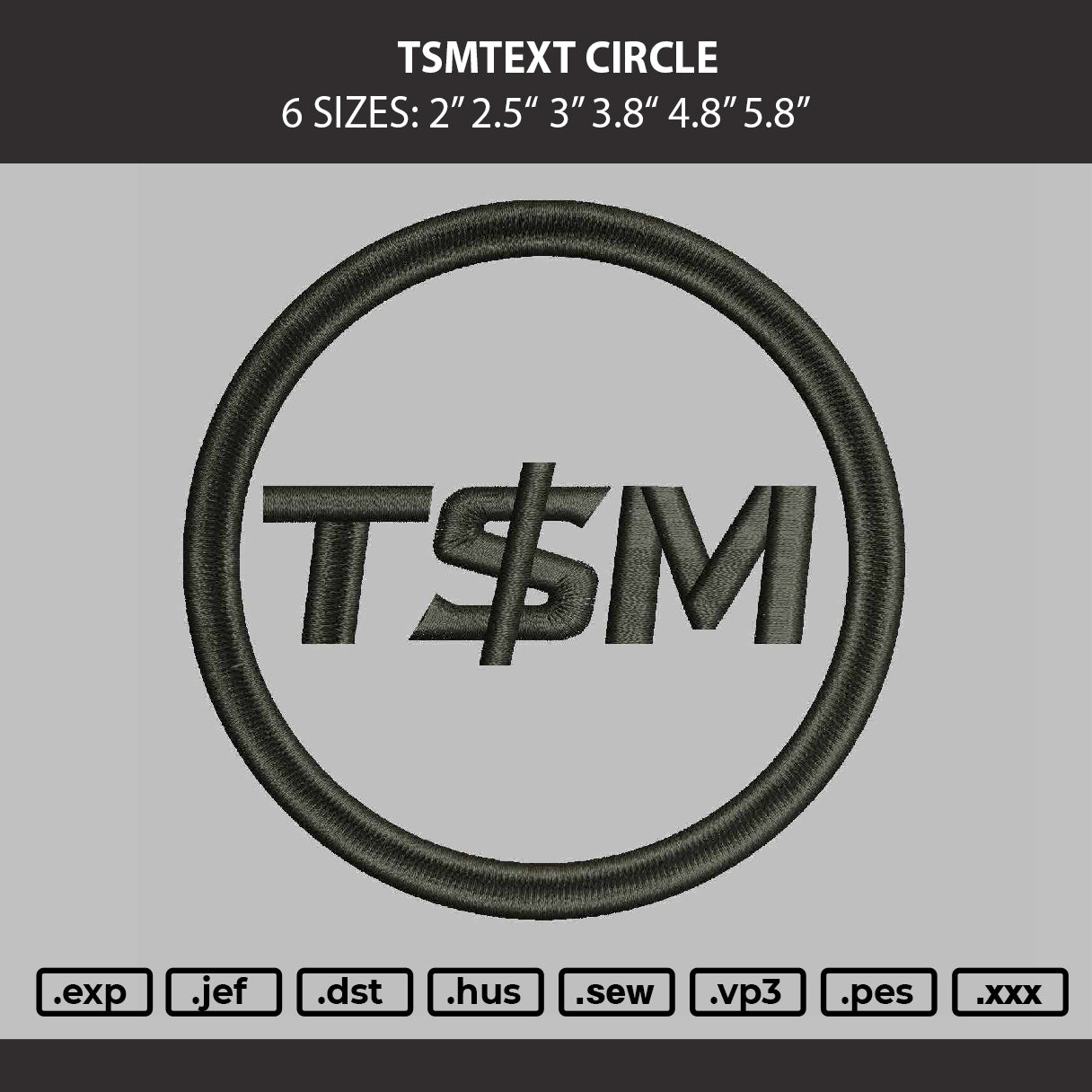 Tsmtext Circle Embroidery Machine Design File 6 sizes