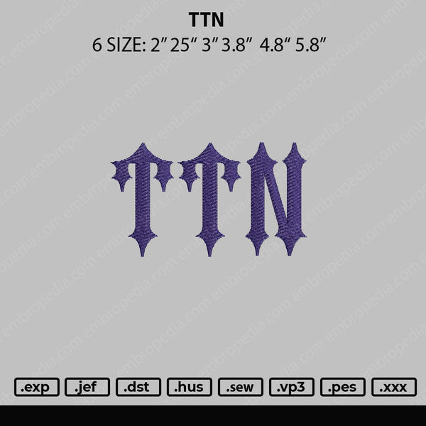 TTN Embroidery File 6 sizes