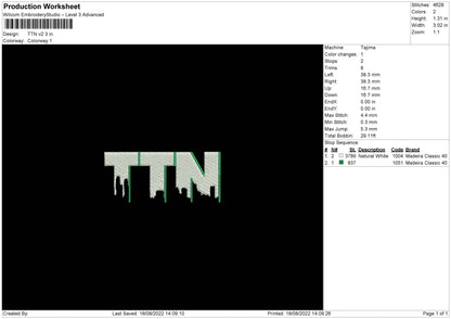 TTN V2 Embroidery File 6 sizes
