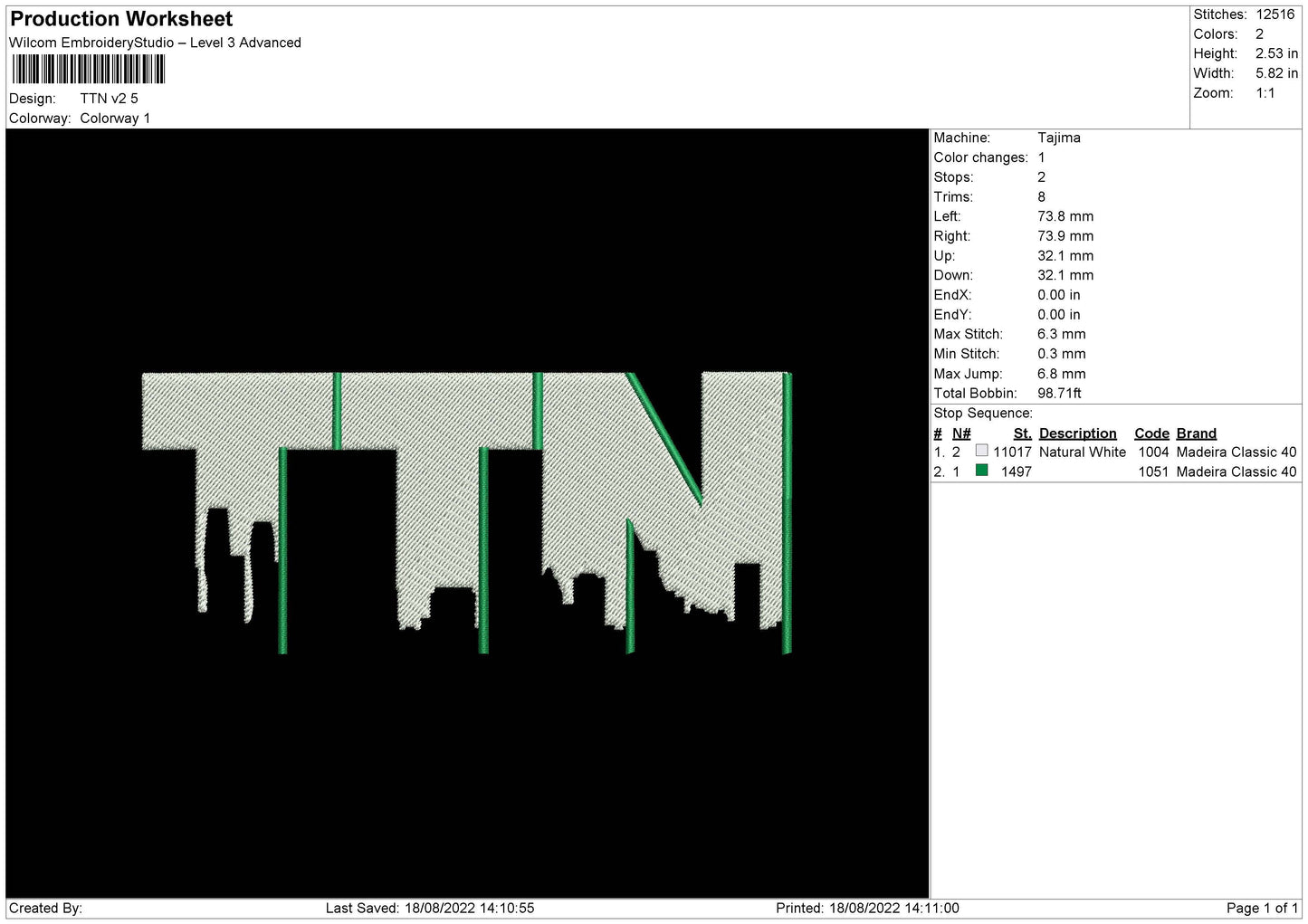 TTN V2 Embroidery File 6 sizes