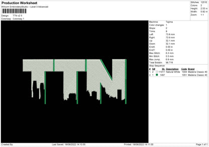 TTN V2 Embroidery File 6 sizes