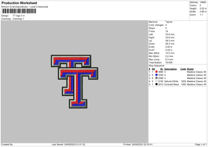 TT Logo Embroidery File 6 sizes