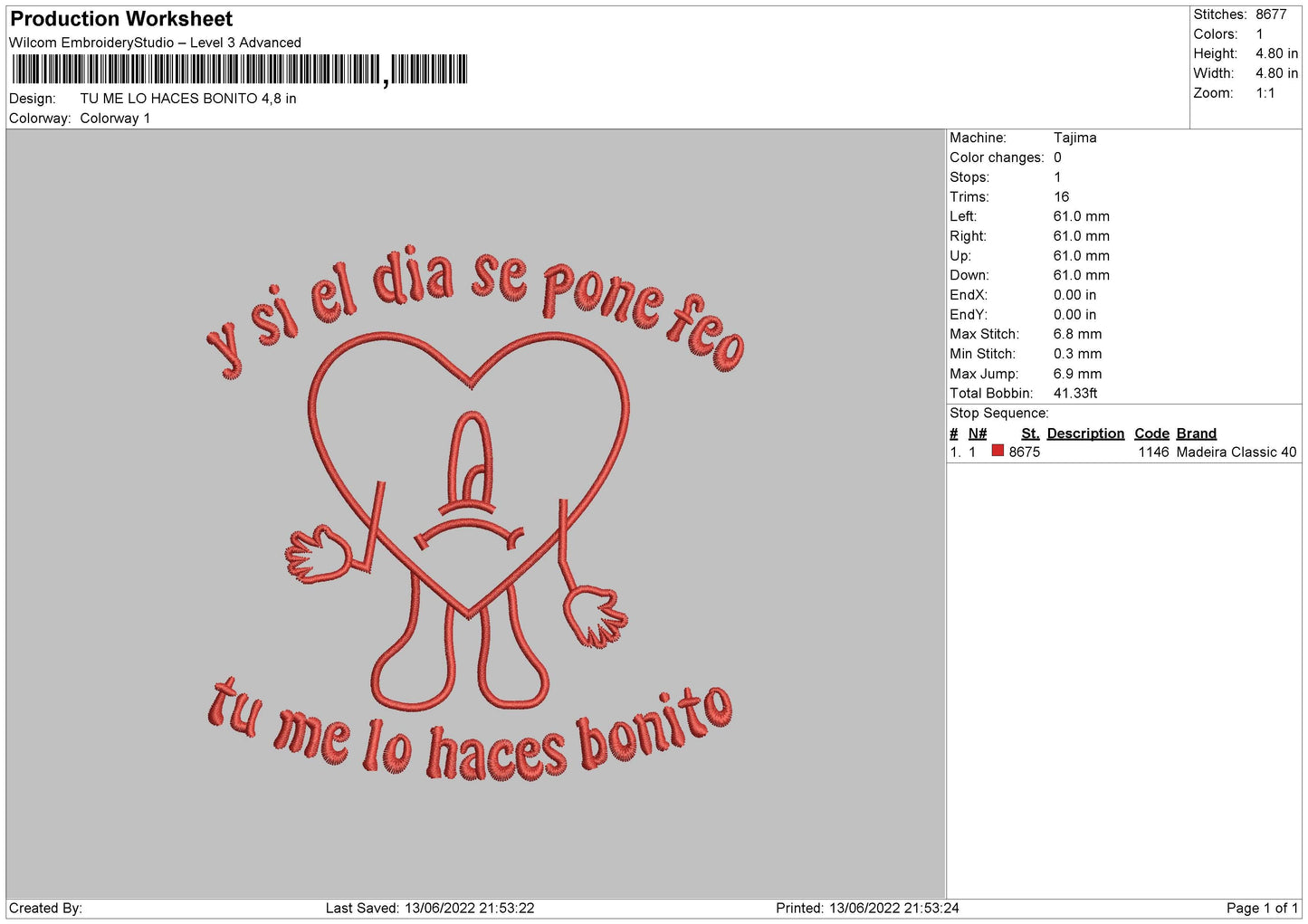 Tu Me Lo Haces Bonito Embroidery File 4 size