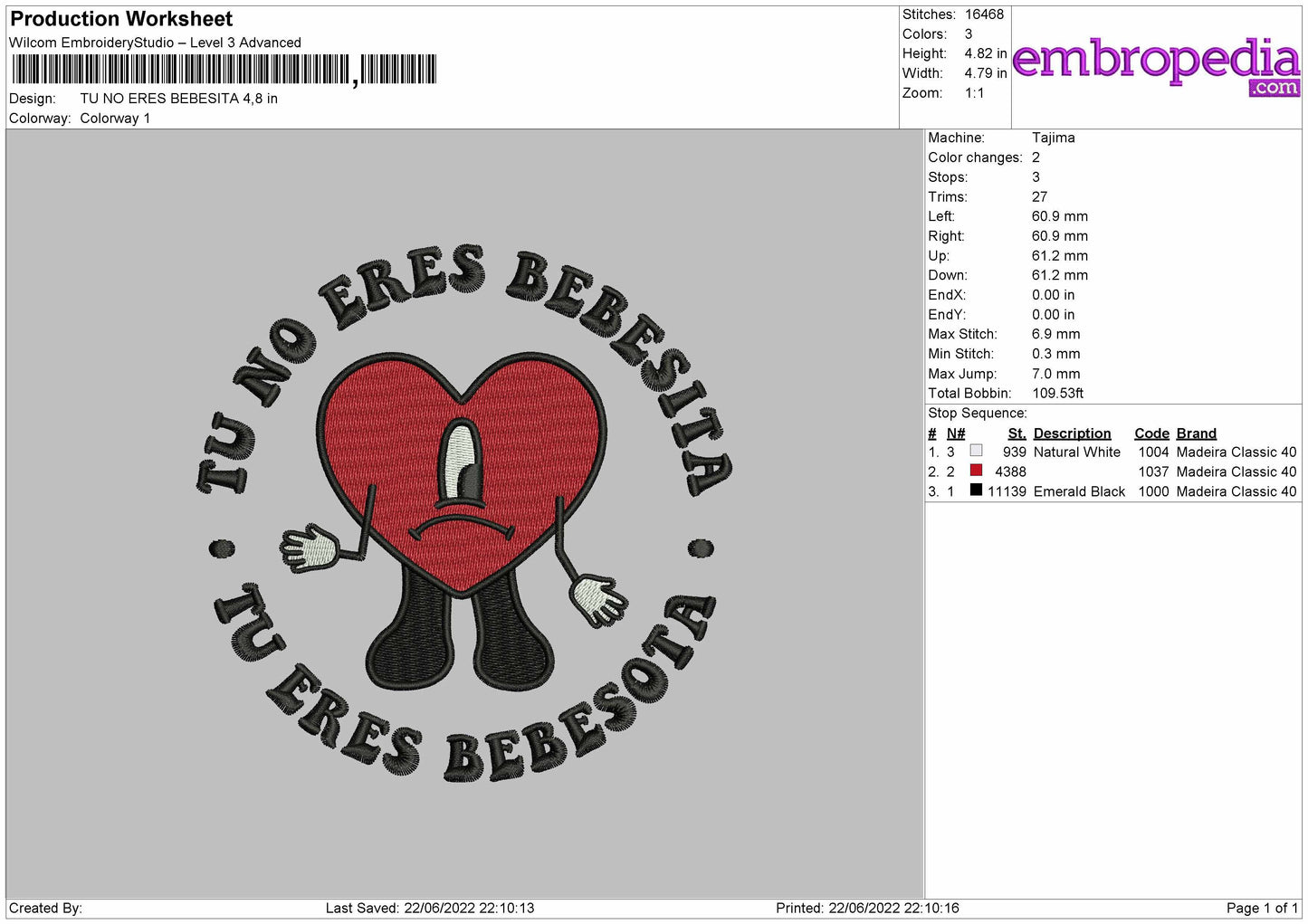 Tu No Eres Bebesita Embroidery File 4 size