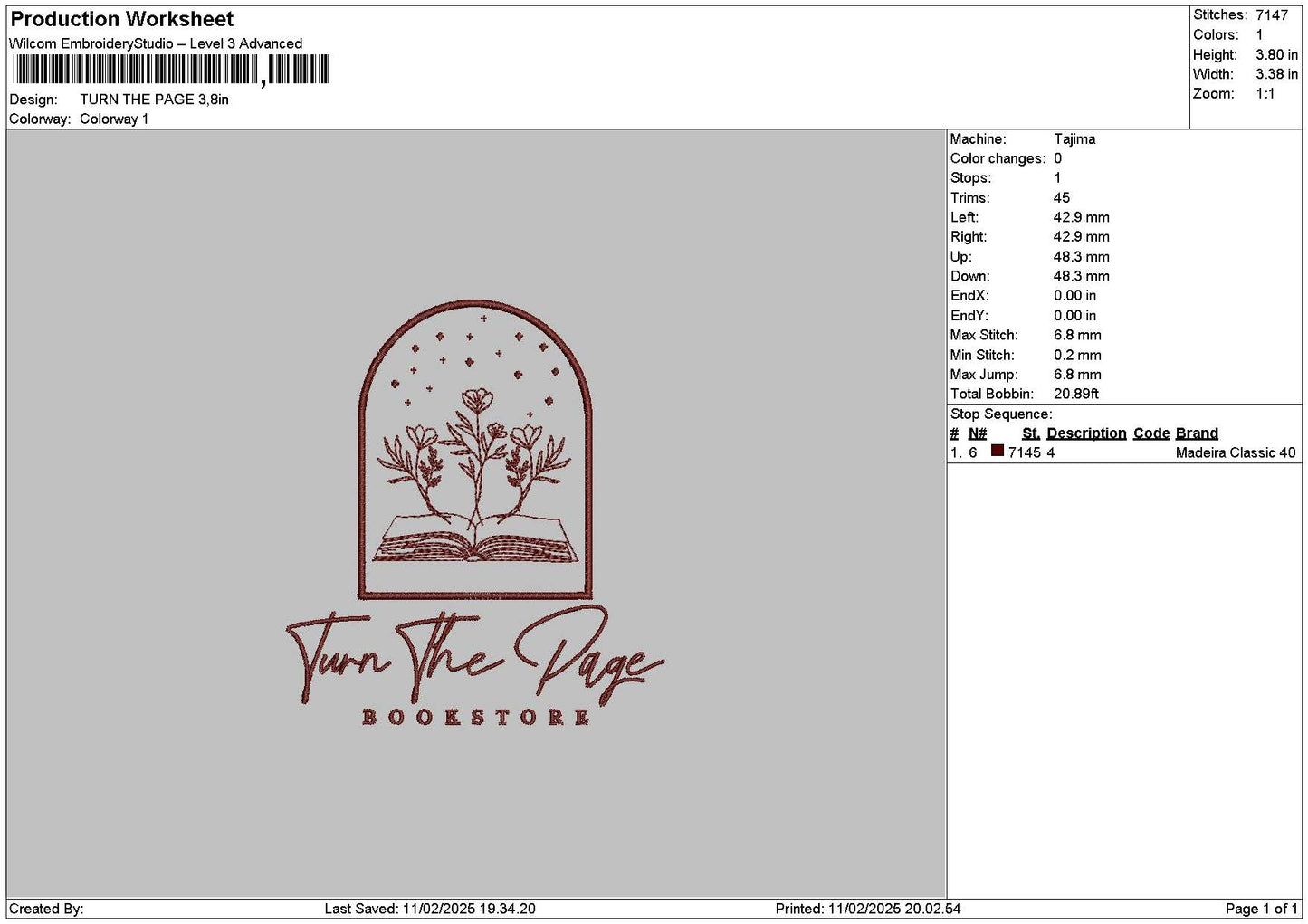 Turntext 1102 Embroidery File 6 sizes