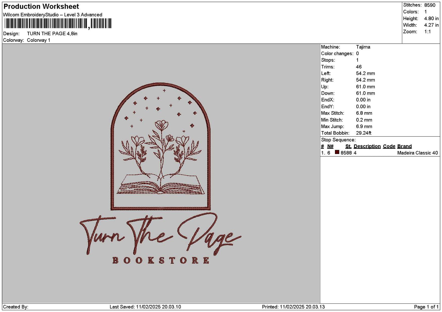 Turntext 1102 Embroidery File 6 sizes