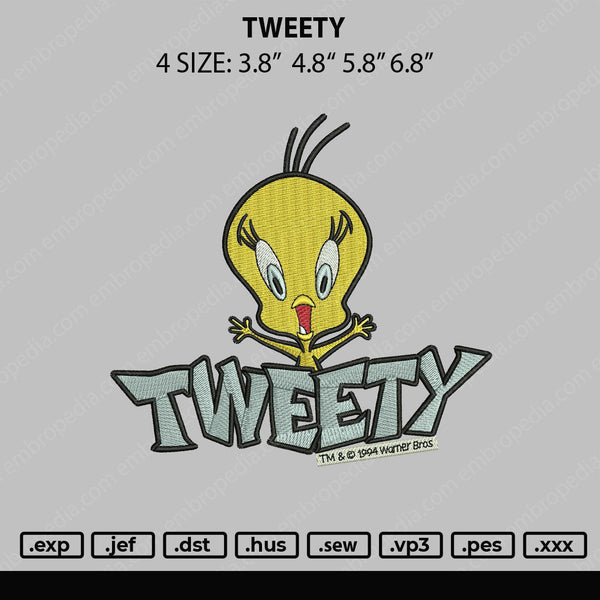 Tweety Embroidery File 4 size