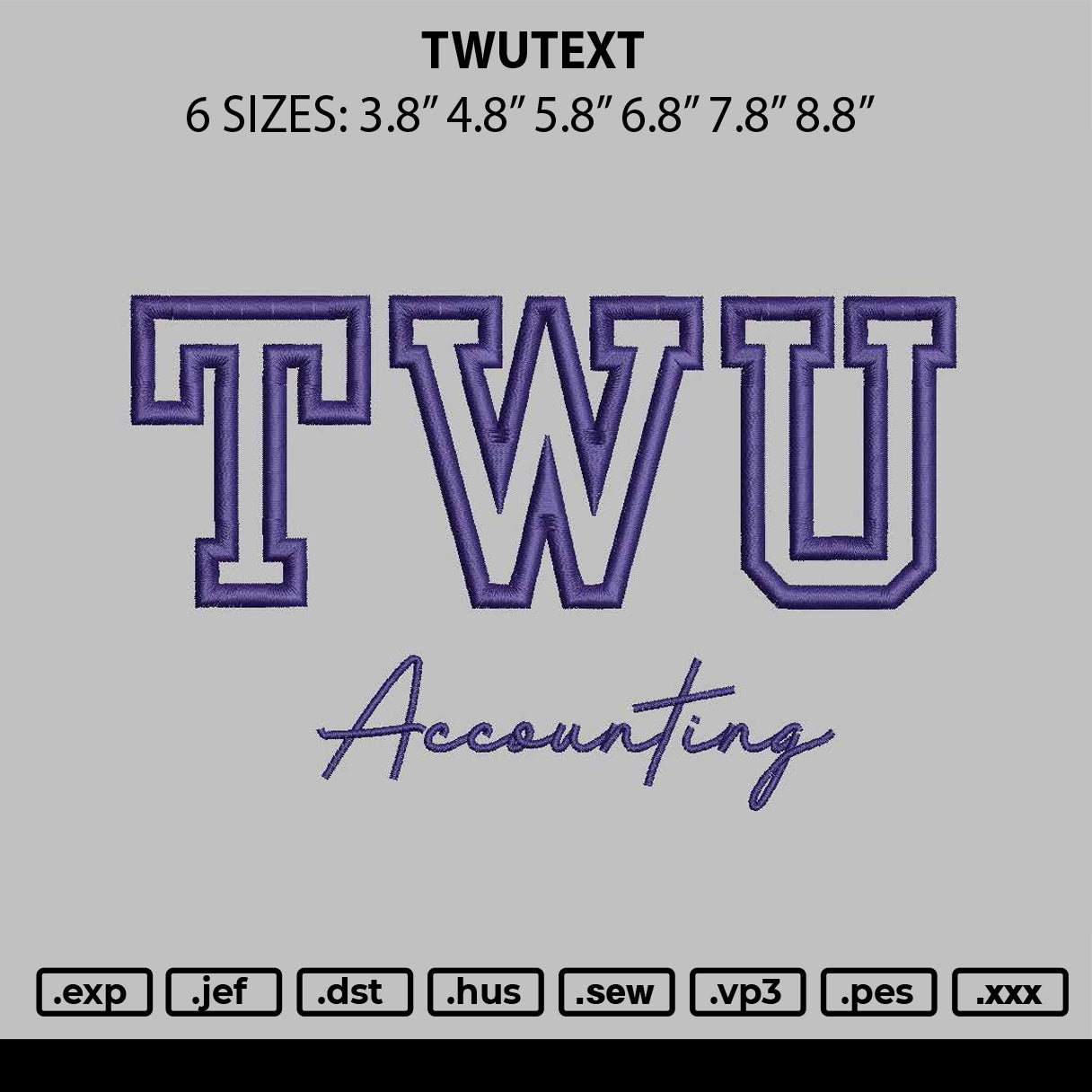 Twutext Embroidery File 6 sizes