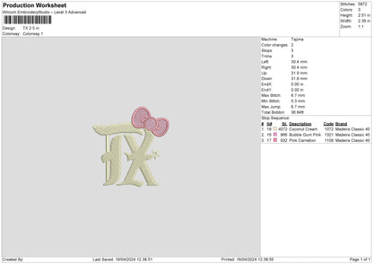 Txbow Embroidery File 6 sizes