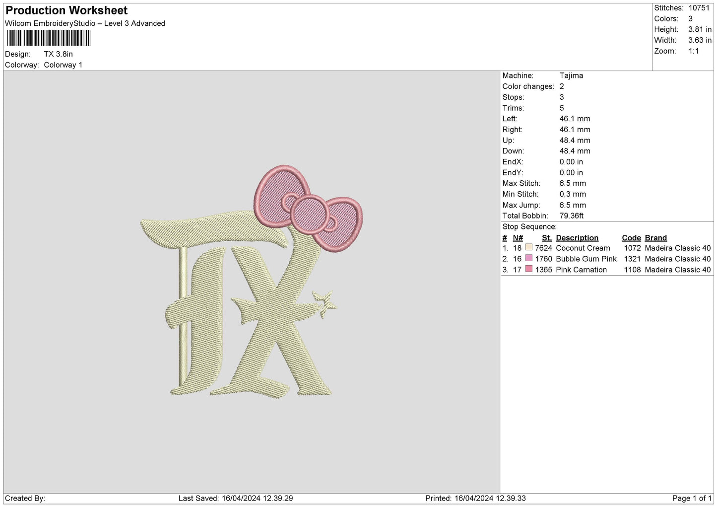 Txbow Embroidery File 6 sizes