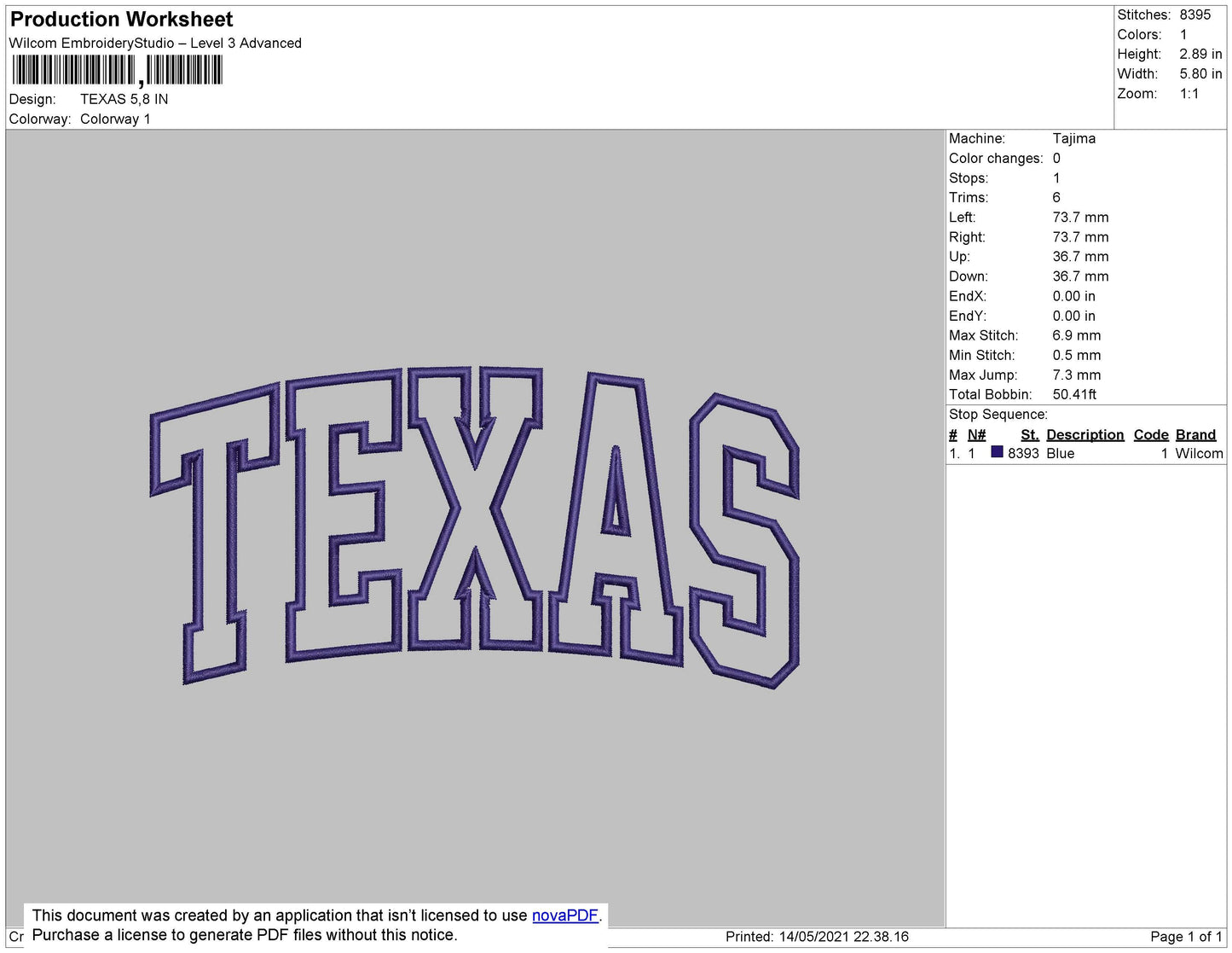 Texas Text Embroidery File 4 size