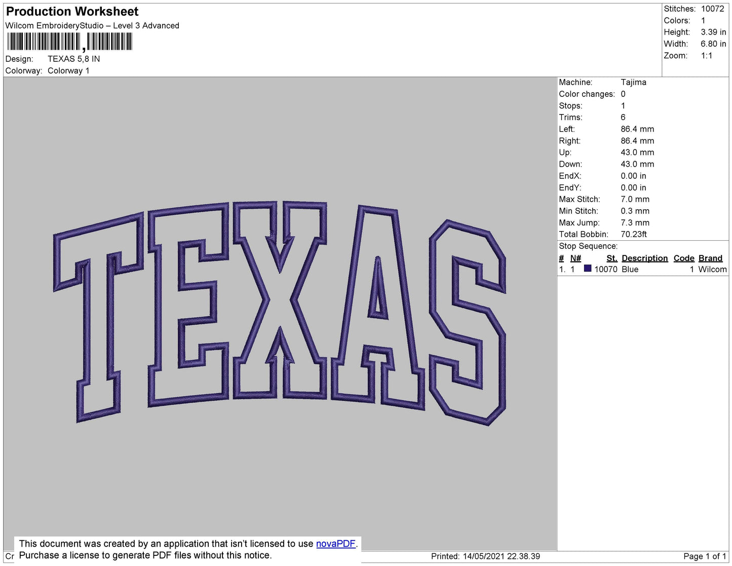 Texas Text Embroidery File 4 size