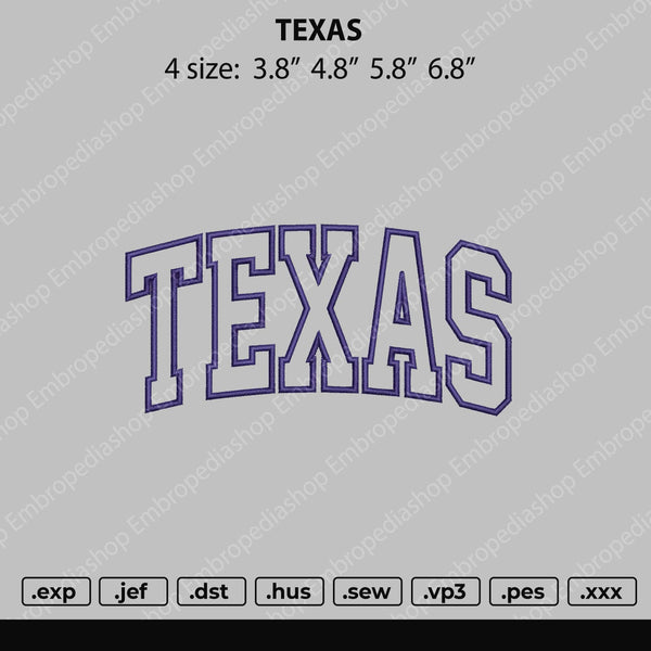 Texas Text Embroidery File 4 size