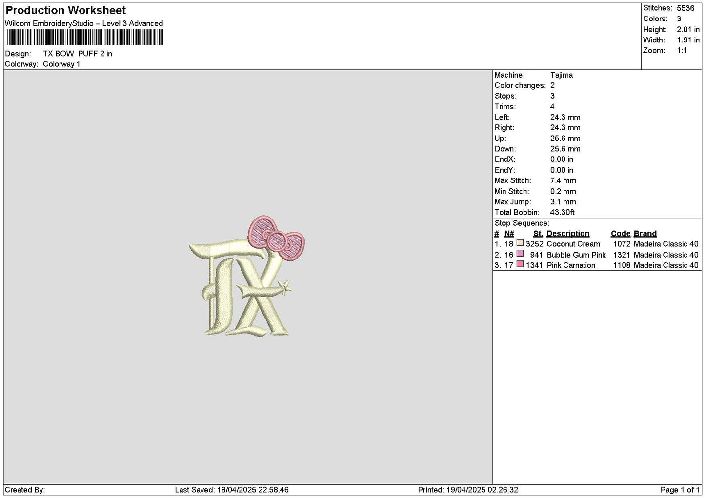 Tx Bow Puff Embroidery File 6 sizes