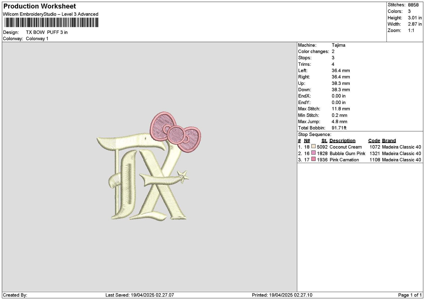 Tx Bow Puff Embroidery File 6 sizes