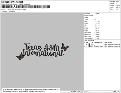 Texas A&M International Embroidery File 4 size