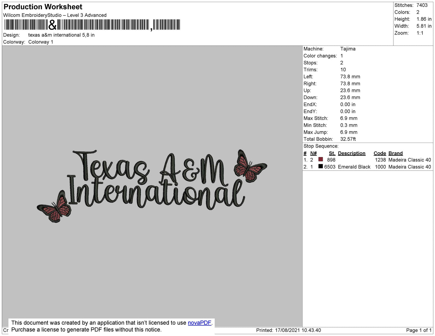 Texas A&M International Embroidery File 4 size