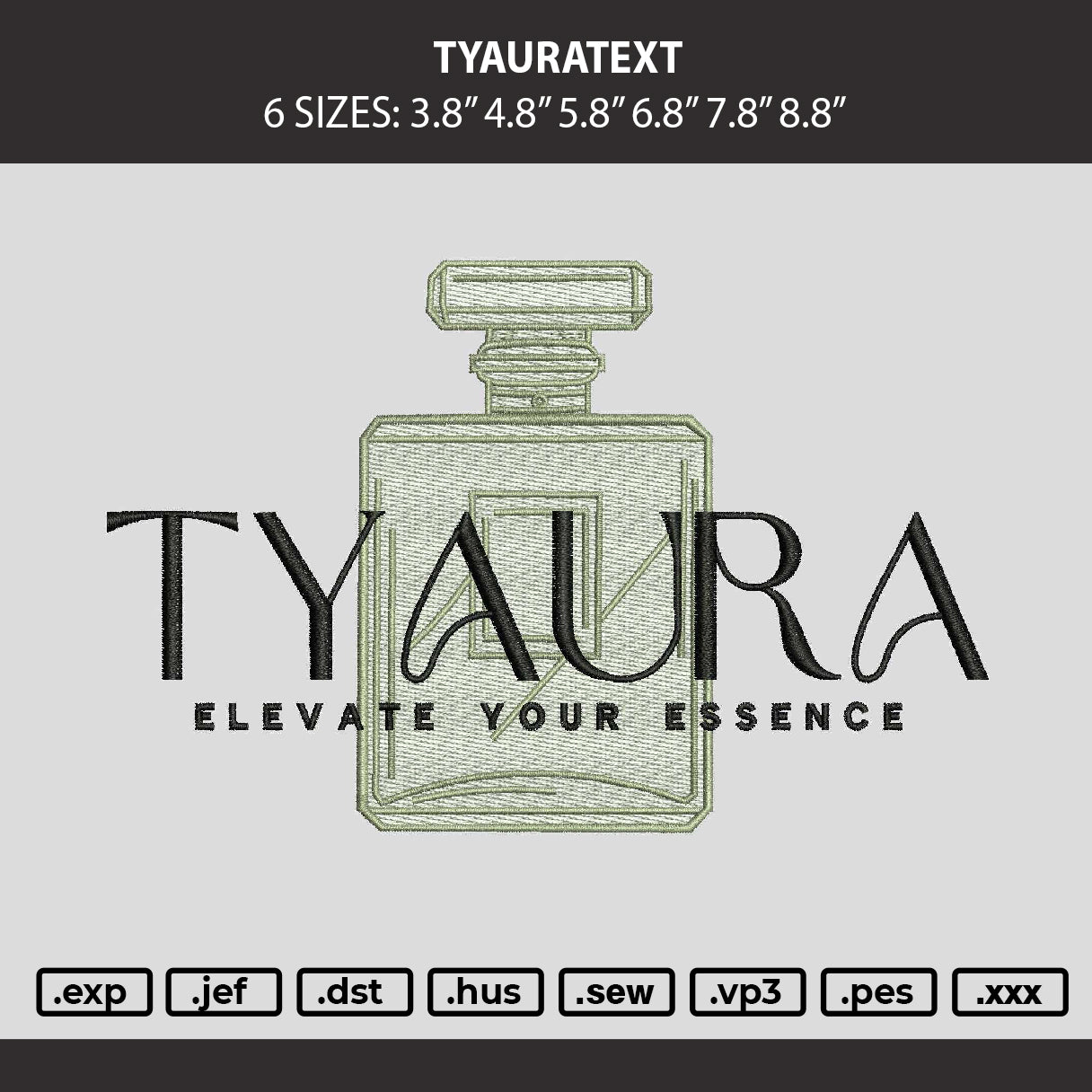 Tyauratext Embroidery Machine Design File 6 sizes