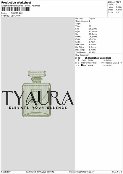 Tyauratext Embroidery Machine Design File 6 sizes