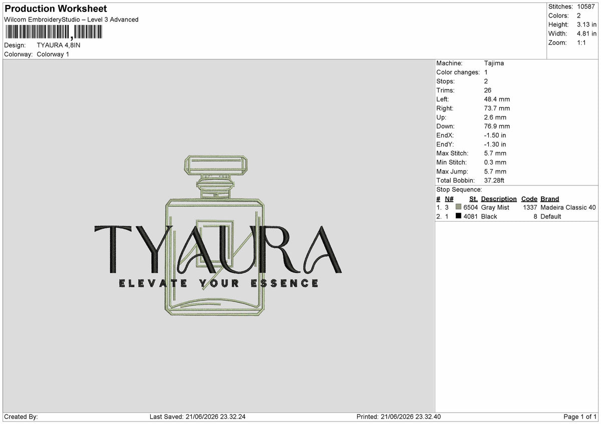 Tyauratext Embroidery Machine Design File 6 sizes