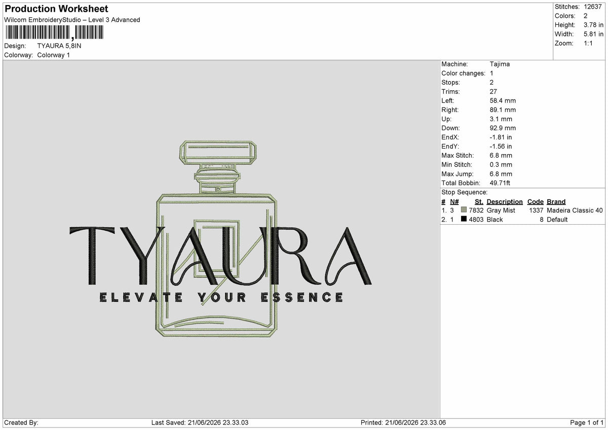 Tyauratext Embroidery Machine Design File 6 sizes